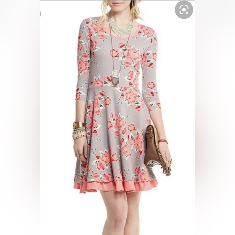 MATILDA JANE Womens Small Gray & Pink Floral Marzipan Dress